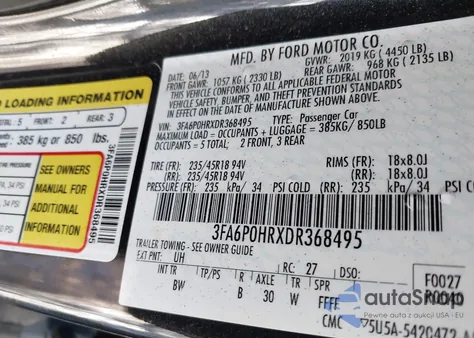 2013 Ford Fusion Se z USA, uszkodzony, nr VIN 3FA6P0HRXDR368495